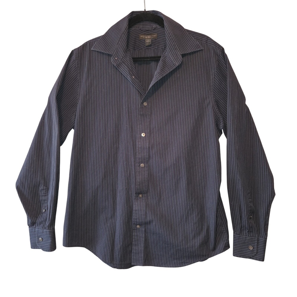 EXPRESS Design Studio Modern Fit Shirt Navy Blue Men's Large 80s Two-Ply Cotton